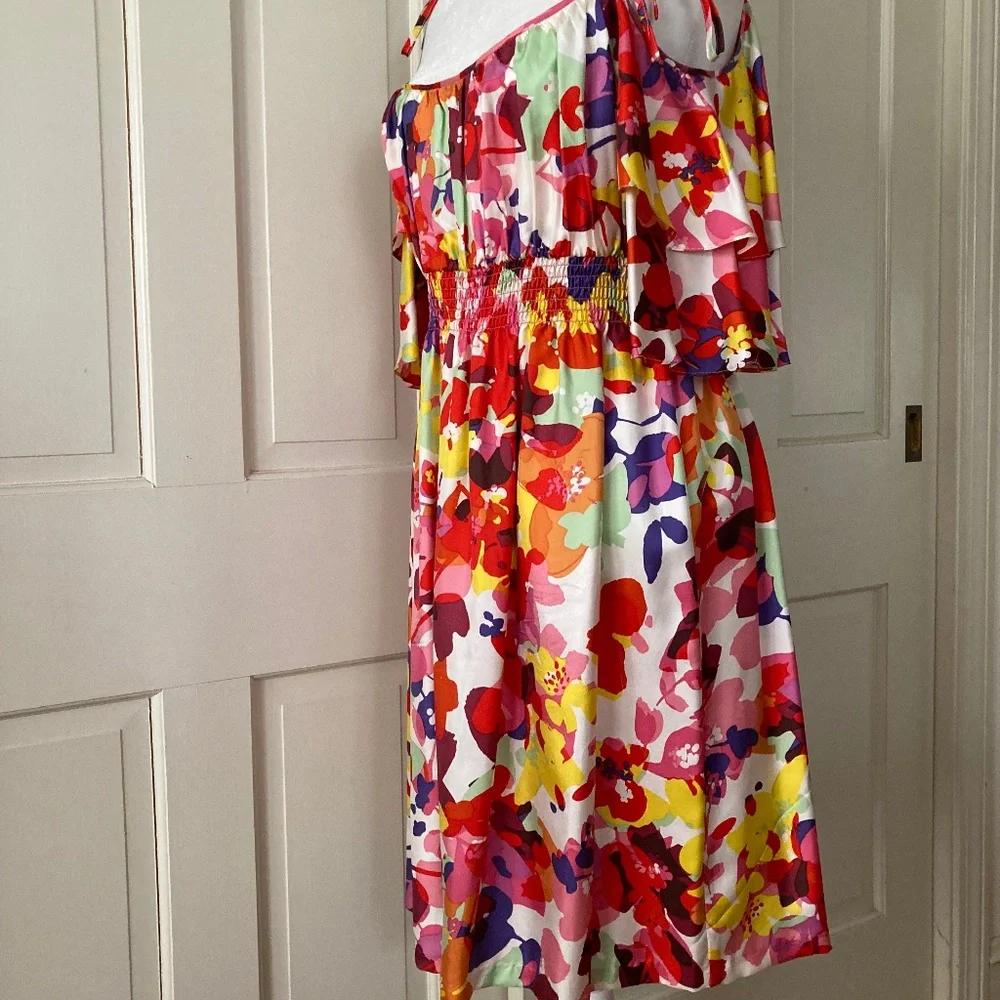 Boston Proper Floral Silk Dress w Spaghetti Ties SZ 16 - Picture 7 of 12